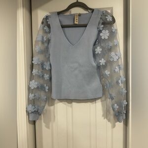 Dolan Light Blue Ribbed Knit Top